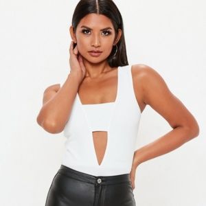 Missguided White Crepe Panel Front Bodysuit
